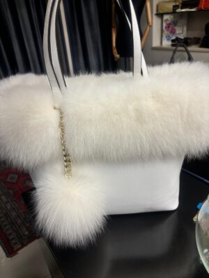 Borsa in pelle con pelliccia in volpe