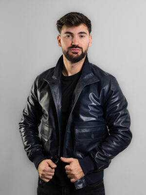 Giubbino in Pelle Blu/Nero da Uomo – Stile Contemporaneo e Carattere