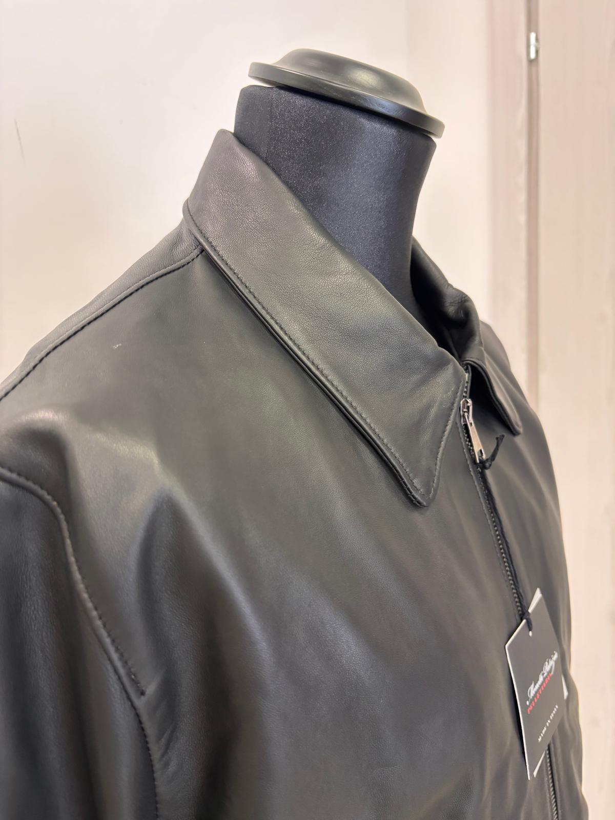 Bomber in Pelle Nera Modello Biker - Collo a Camicia - immagine 6