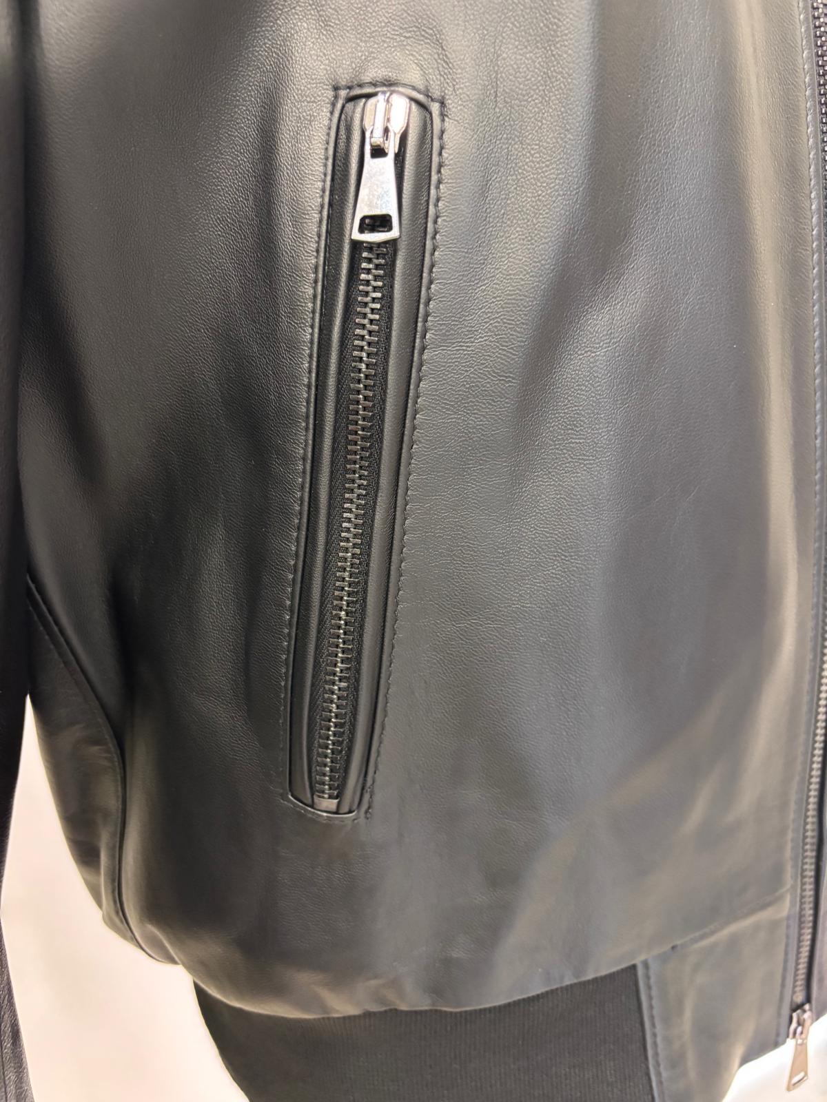 Bomber in Pelle Nera Modello Biker - Collo a Camicia - immagine 3