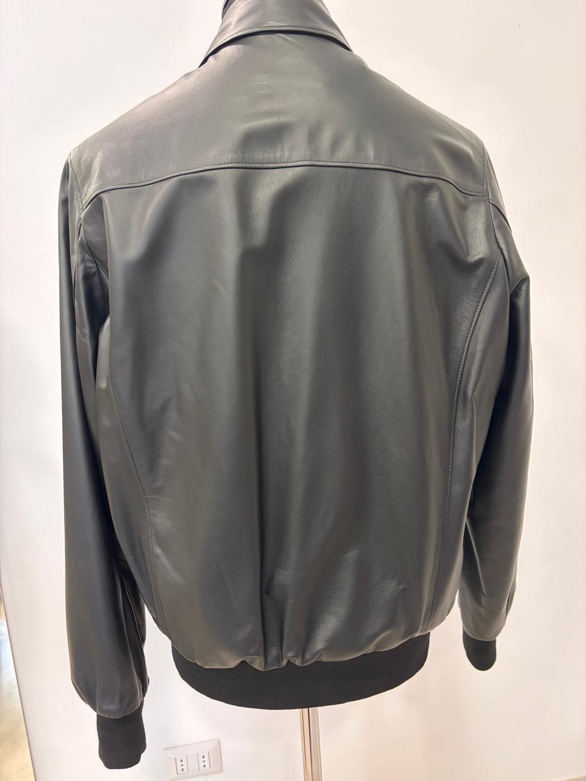 Bomber in Pelle Nera Modello Biker - Collo a Camicia - immagine 4