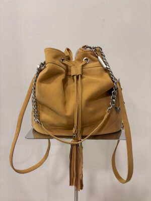 Borsa a Secchiello in Vera Pelle Camel / Cuoio
