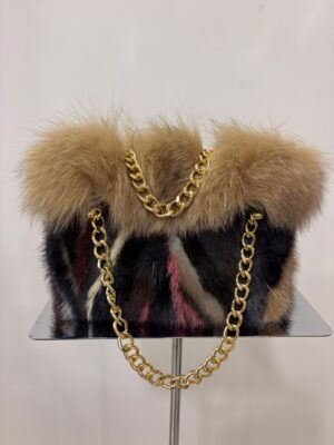 Borsa Shopping Bag Luxury in Pelliccia Multicolor con Dettagli Gold